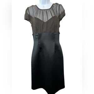 🤎 EUC TAHARI ASL Silk Combo Sheath Cocktail Dress | Black & Brown | Size 6